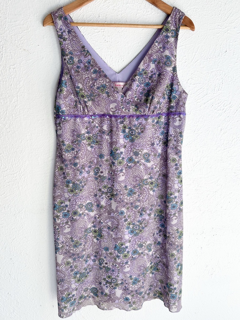 Vintage Y2K Fairycore Xhilaration Babydoll Lavender Floral Paisley Mesh Dress XL